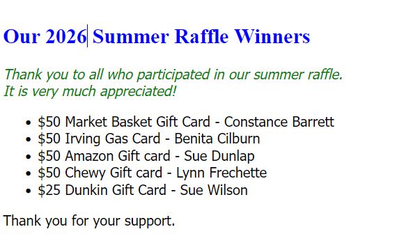 Raffle winners